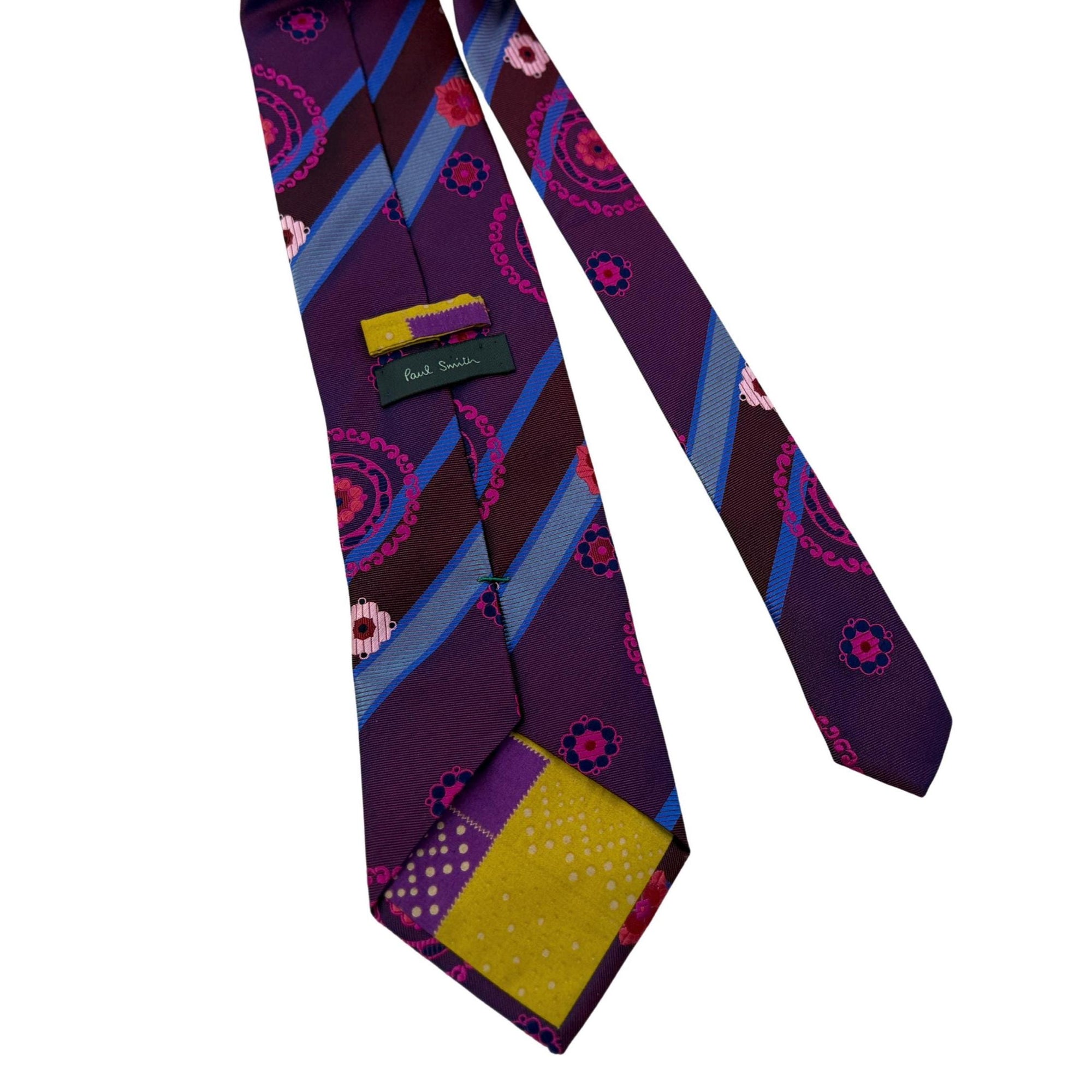 PAUL SMITH tie Archival Mulberry Silk Magenta Kaleidoscope & Stripe 10cm blue silk tie Paul Smith tie silk construction