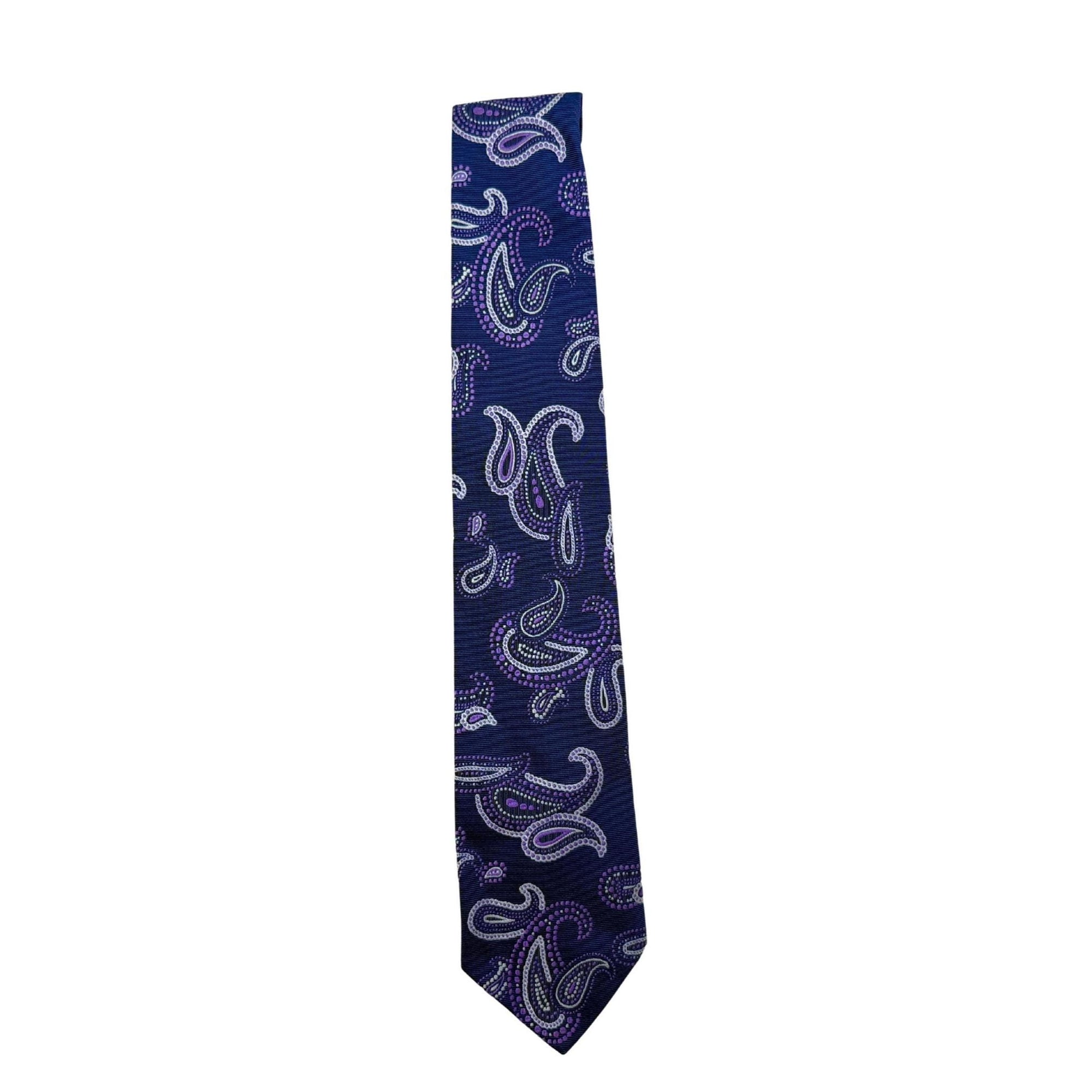 Etro Milano Archival Silk Tie - Blue Ornamental Paisley & Purple Lining