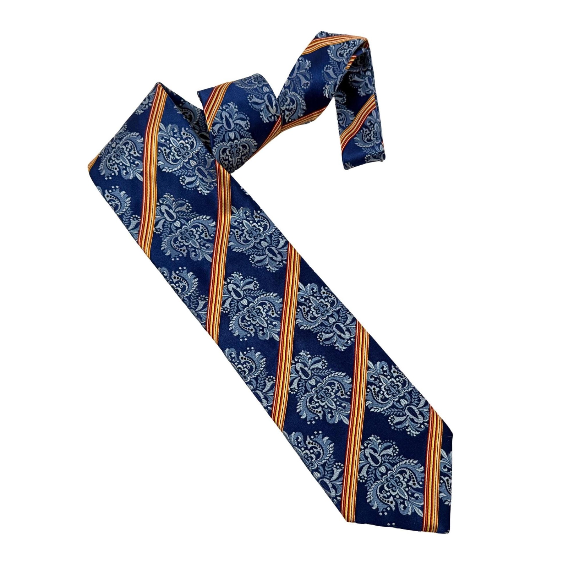 PAUL SMITH Archival Mulberry Silk Cobalt Damask & Stripe 9.5cm blue silk tie Paul Smith tie