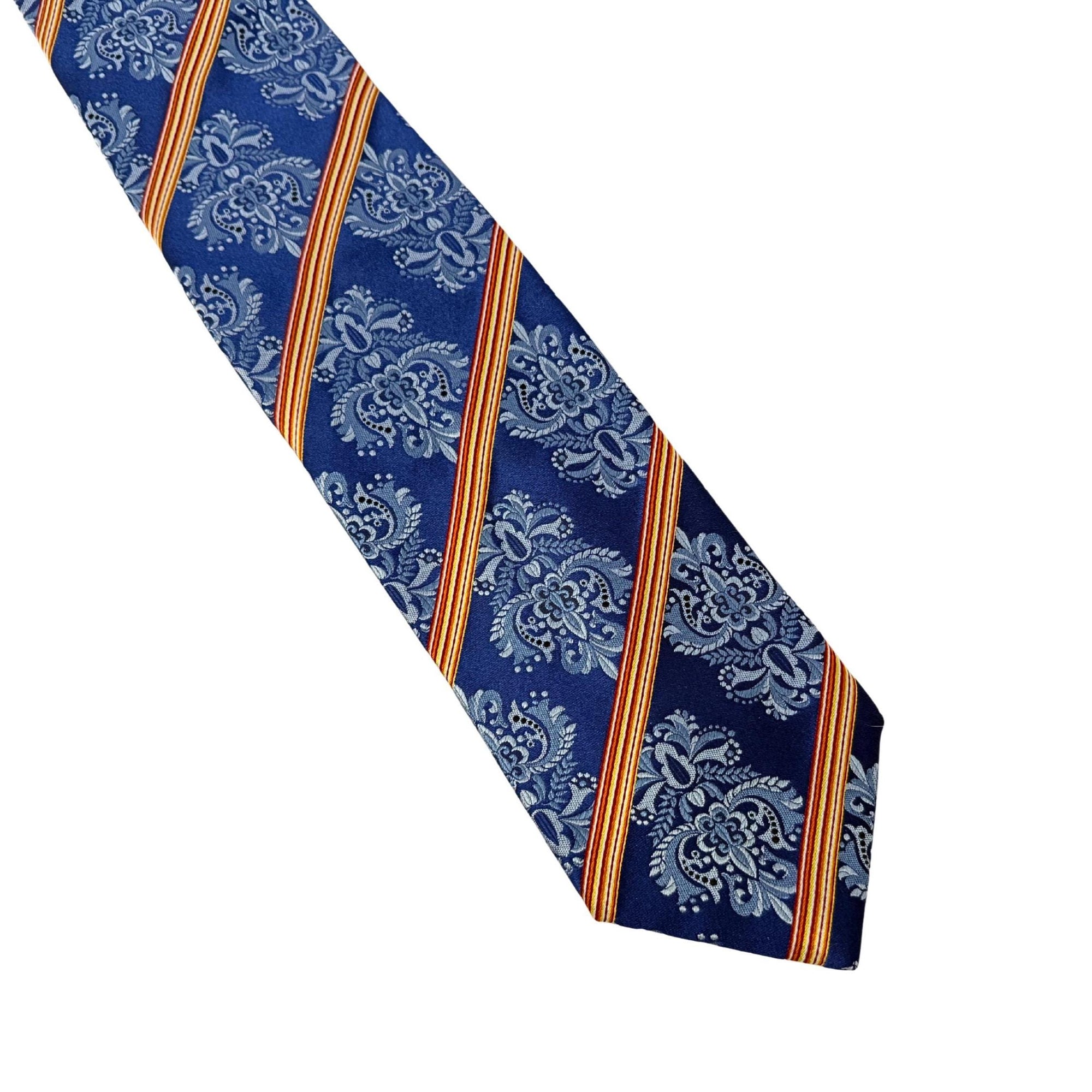 PAUL SMITH Archival Mulberry Silk Cobalt Damask & Stripe 9.5cm blue silk tie Paul Smith tie