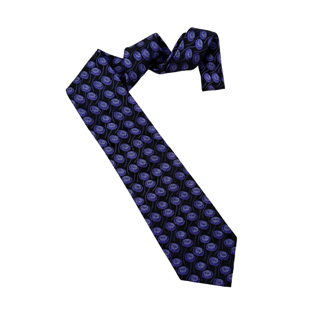 Authentic Paul Smith Italy silk tie. Features a 9.5cm blade in a cobalt damask and stripe pattern. Premium Mulberry silk for the self-made, style-conscious professional.