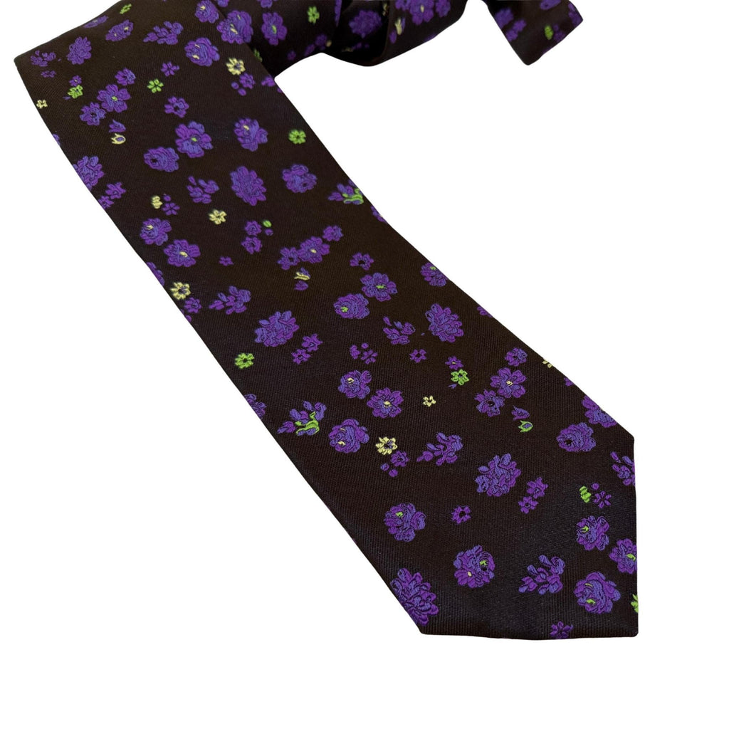 PAUL SMITH Archival Mulberry Silk Purple Botanical on Espresso 10cm Brown silk tie Paul Smith tie