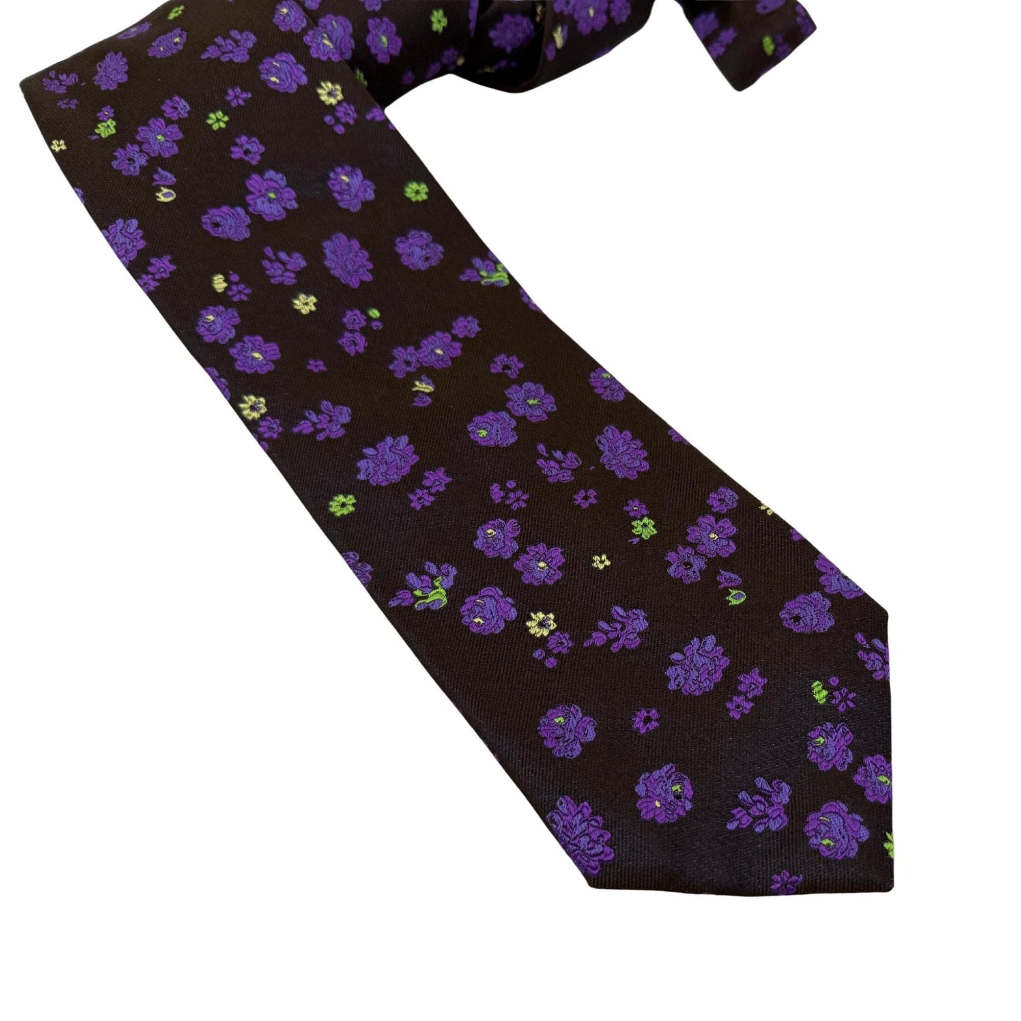 PAUL SMITH Archival Mulberry Silk Purple Botanical on Espresso 10cm Brown silk tie Paul Smith tie