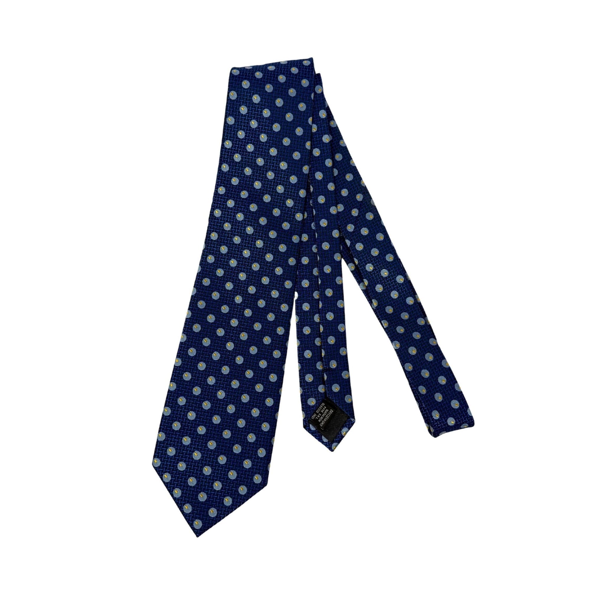 Luxury Men's Gift - Valentino Archival Mulberry Silk Tie - Blue Micro-Grid & Orb