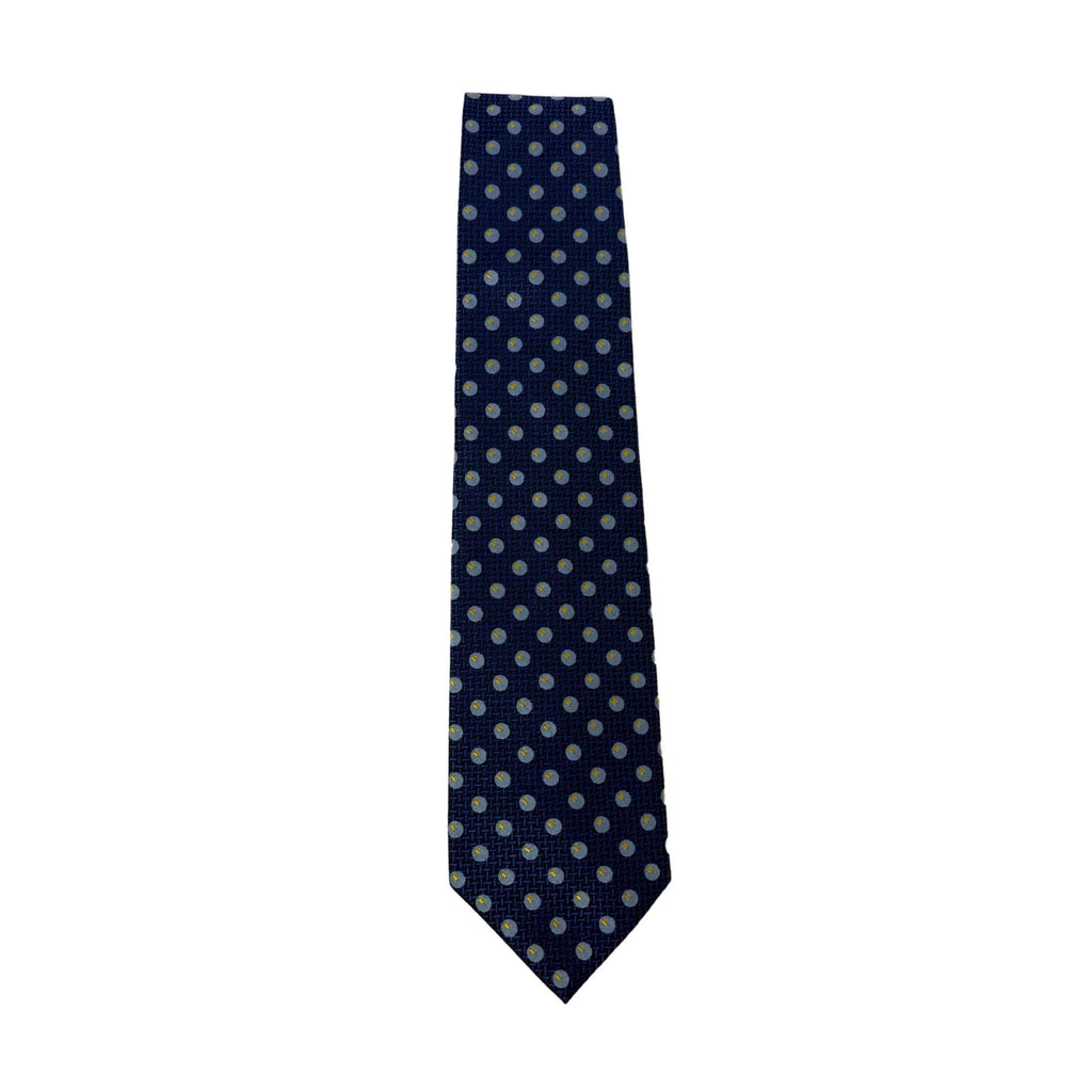VALENTINO Archival Mulberry Silk Micro-Grid & Orb Motif 9cm blue silk tie Valentino tie