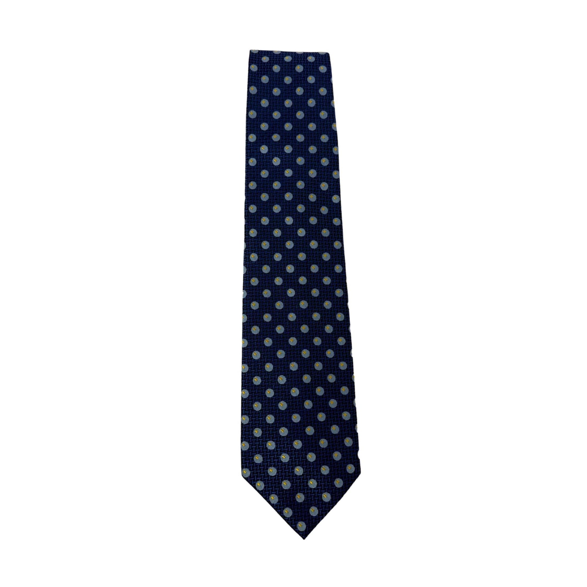 VALENTINO Archival Mulberry Silk Micro-Grid & Orb Motif 9cm blue silk tie Valentino tie