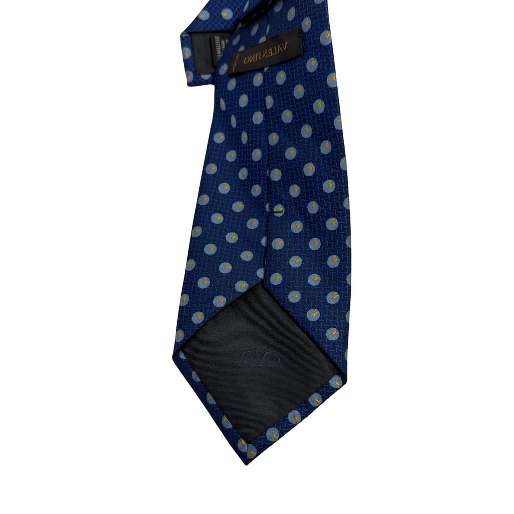 VALENTINO Archival Mulberry Silk Micro-Grid & Orb Motif 9cm blue silk tie Valentino tie