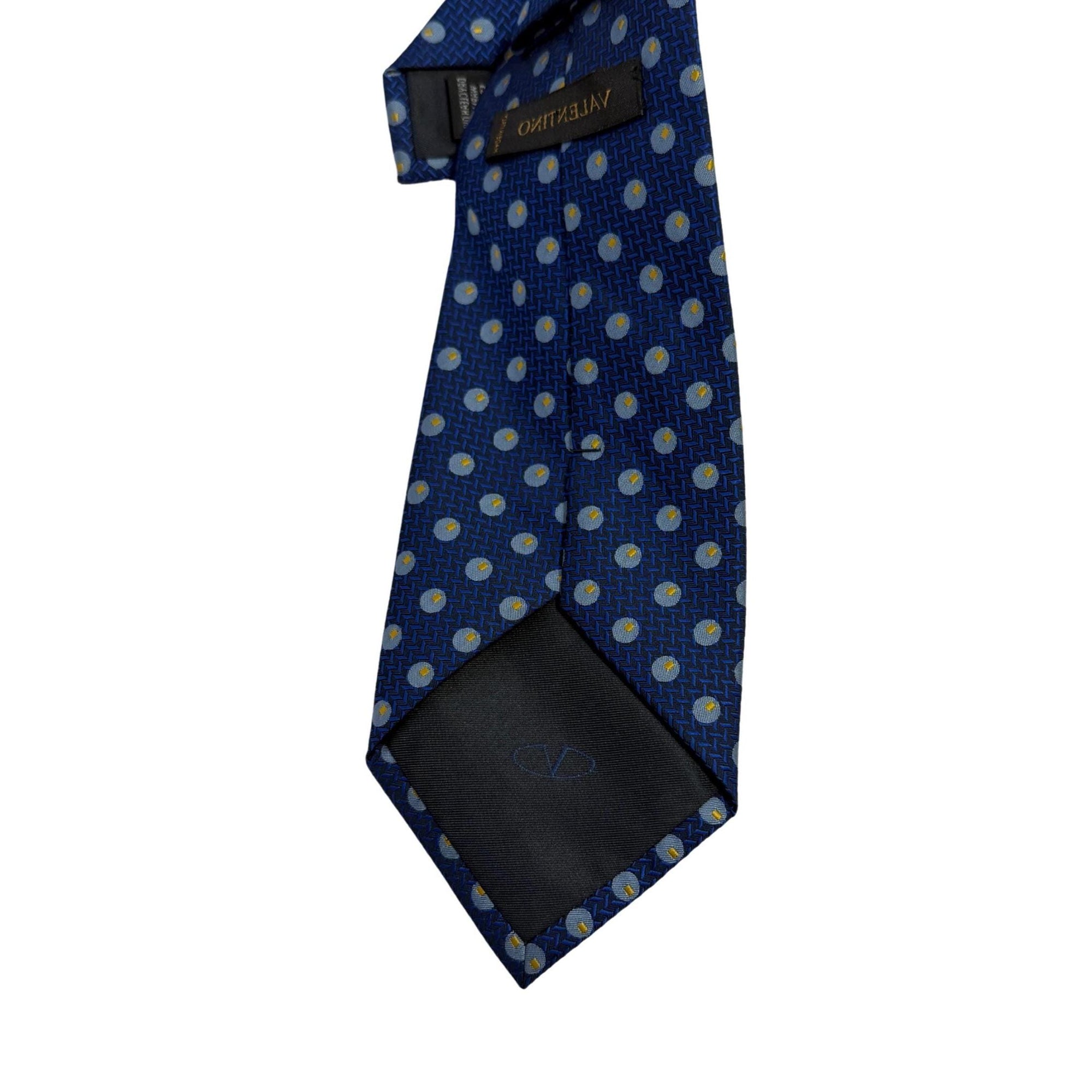 VALENTINO Archival Mulberry Silk Micro-Grid & Orb Motif 9cm blue silk tie Valentino tie