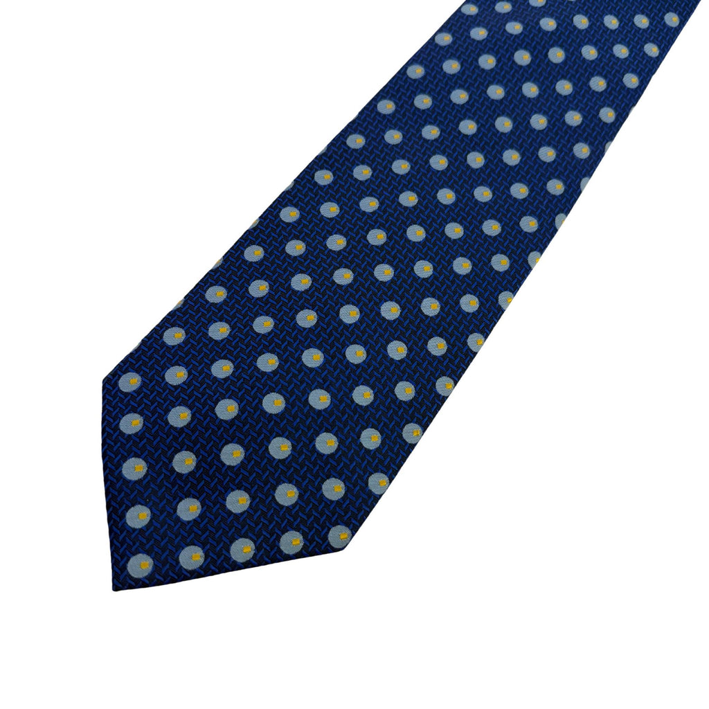 VALENTINO Archival Mulberry Silk Micro-Grid & Orb Motif 9cm blue silk tie Valentino tie