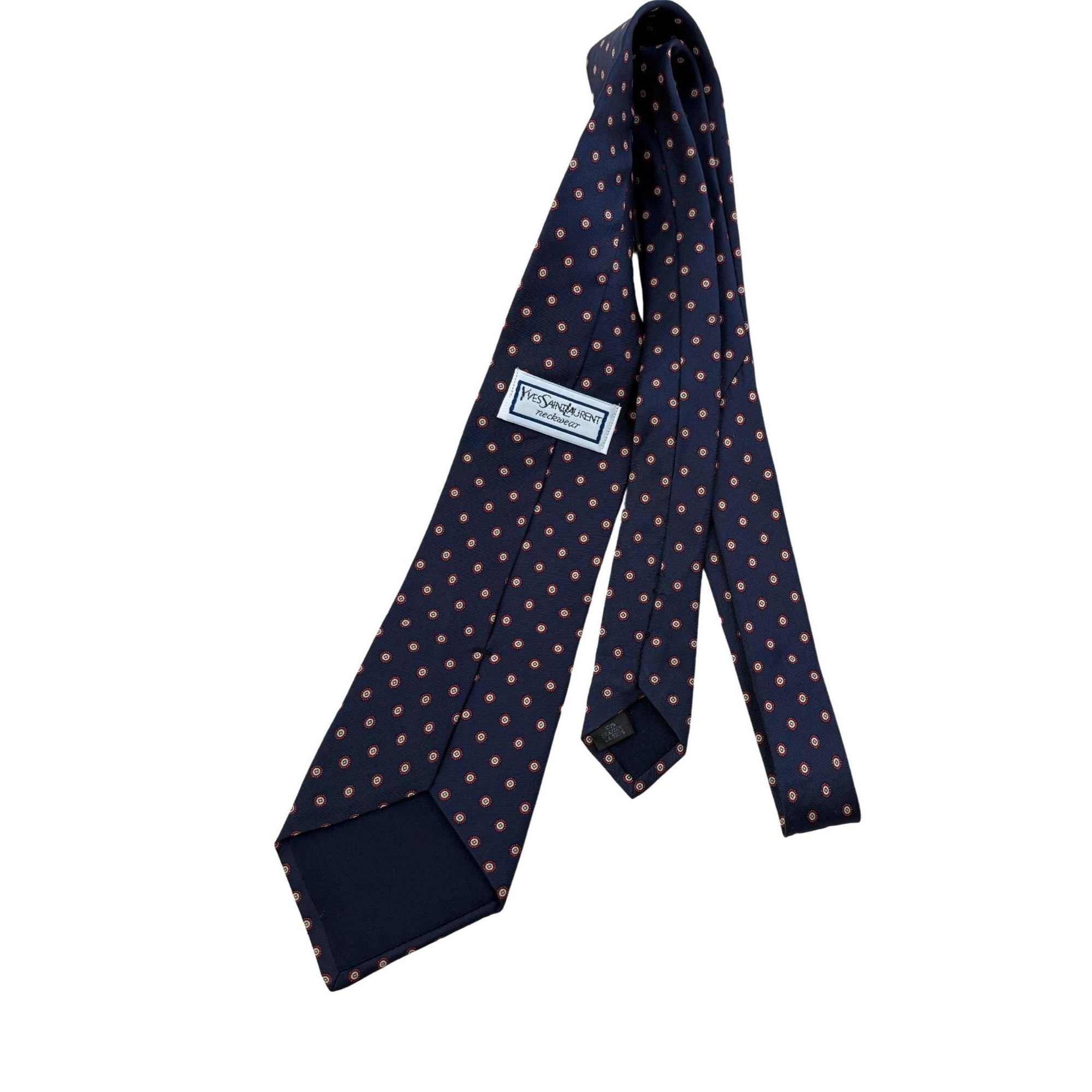 YVES SAINT LAURENT neckwear navy silk micro-medallion archival tie 8cm silk tie St Laurent