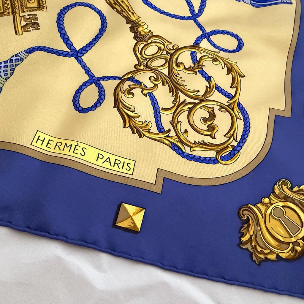 Hermes scarf LES CLES Caty Latham Hermes scarf silk square scarf collectible Hermes Rare Made in France vintage Hermes Keys scarf blue