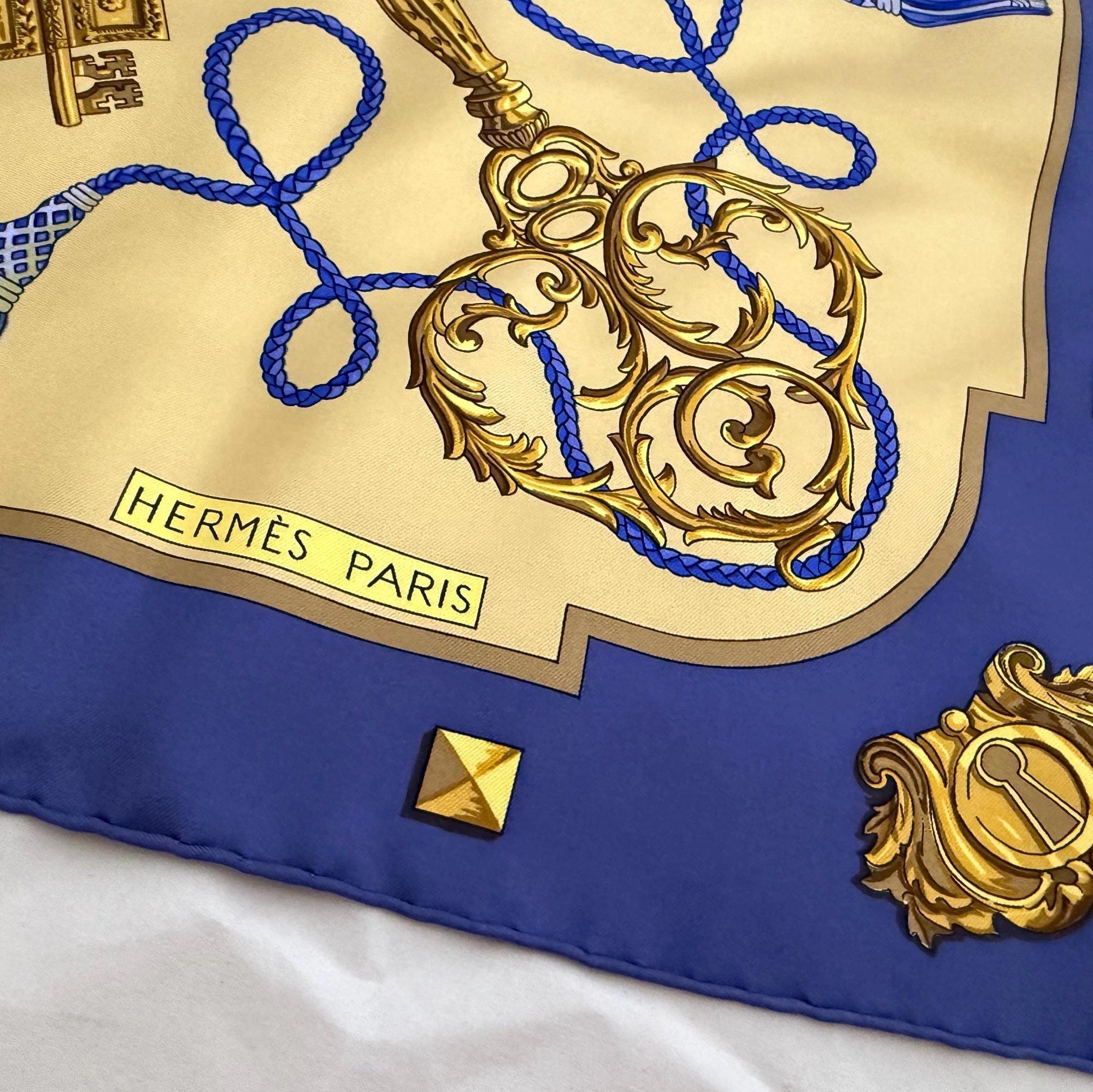 Hermes scarf LES CLES Caty Latham Hermes scarf silk square scarf collectible Hermes Rare Made in France vintage Hermes Keys scarf blue