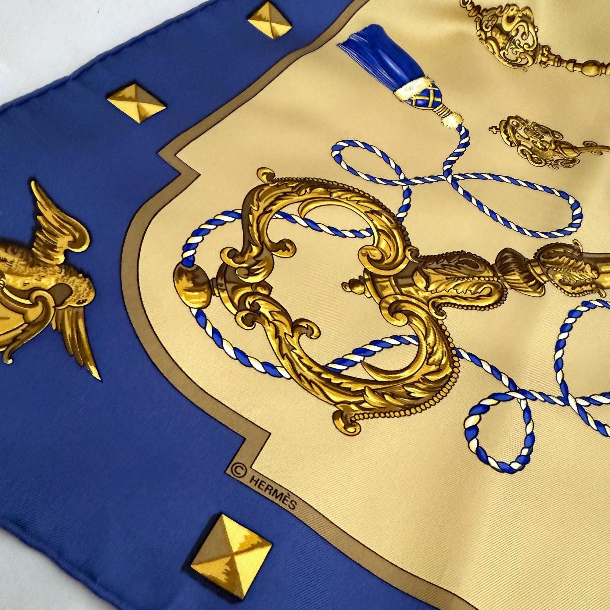 Hermes scarf LES CLES Caty Latham Hermes scarf silk square scarf collectible Hermes Rare Made in France vintage Hermes Keys scarf blue