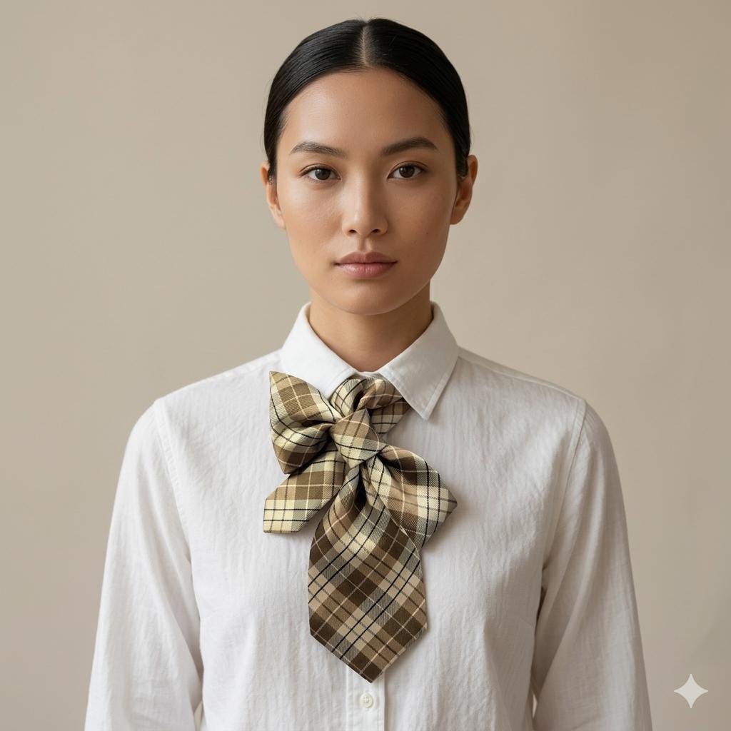 Hand-Worked Andrew Zadi Milano Silk Tie - Reworked Women's Oversized Bow Tie - Upcycled Italian Designer Plaid Necktie - Made in Italy