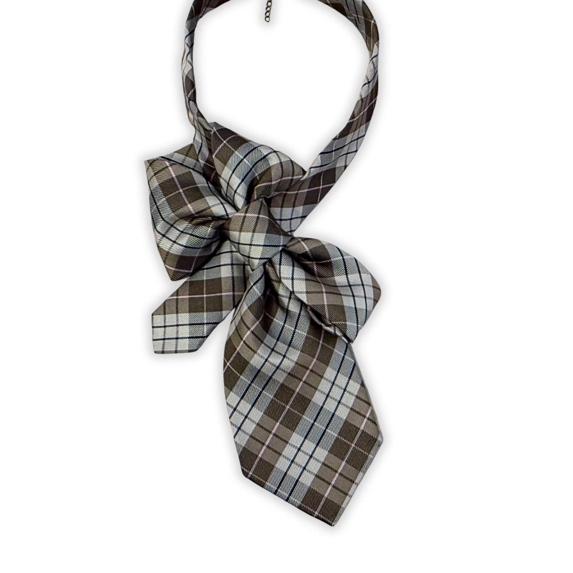 Hand-Worked Andrew Zadi Milano Silk Tie - Reworked Women's Oversized Bow Tie - Upcycled Italian Designer Plaid Necktie - Made in Italy