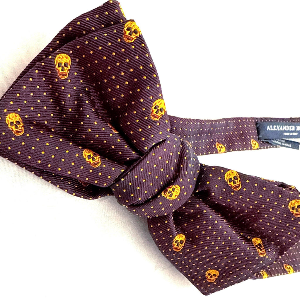 Silk Bow tie ALEXANDER McQUEEN Woven Silk Skull & Polka-Dot Bow Tie- Vintage Collectible Tie, Fashion Accessory, Formal Wear, Elegant Gift