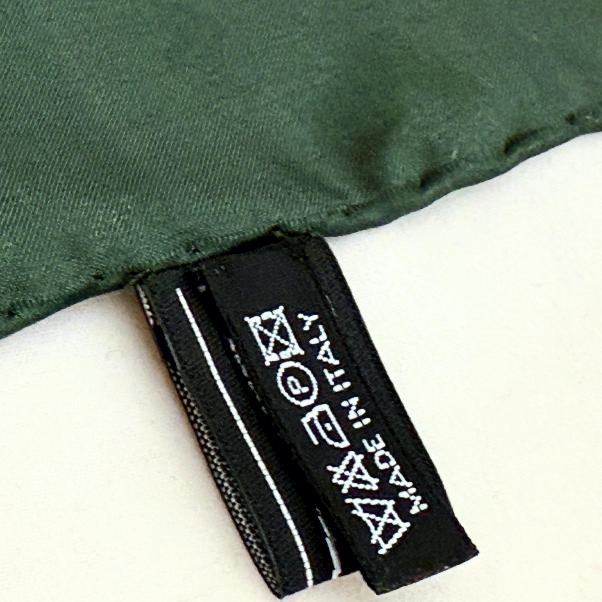 Salvatore Ferragamo silk pocket square hunter green with white print, new, pure silk