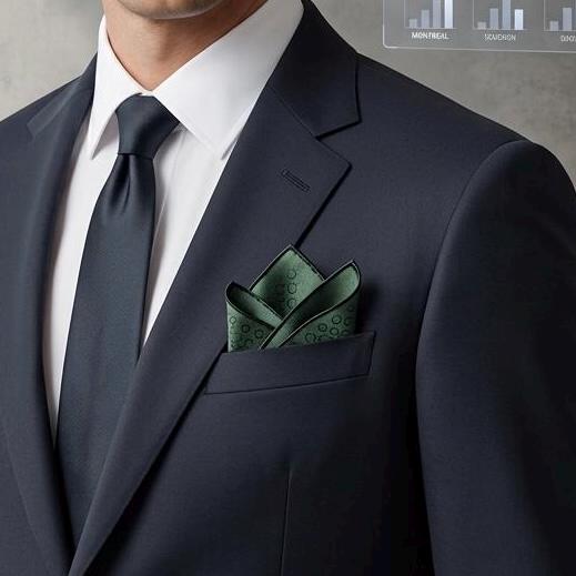 The Salvatore Ferragamo silk pocket square is a statement of timeless luxury. Handcrafted in Italy from 100% silk, it features a deep hunter green tone with delicate white print, finished with hand-rolled edges.
.