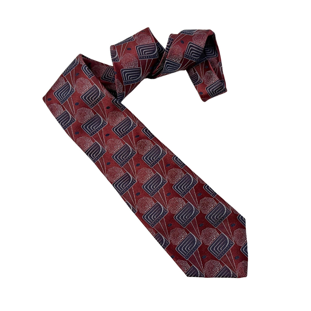 LANVIN Paris Silk Burgundy & Slate Deco-Geometric Silk 9cm blue silk tie LANVIN