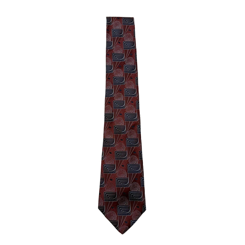 LANVIN Paris Silk Burgundy & Slate Deco-Geometric Silk 9cm blue silk tie LANVIN