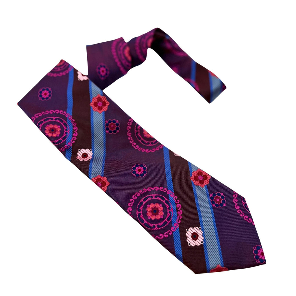 PAUL SMITH tie Archival Mulberry Silk Magenta Kaleidoscope & Stripe 10cm blue silk tie Paul Smith tie silk construction