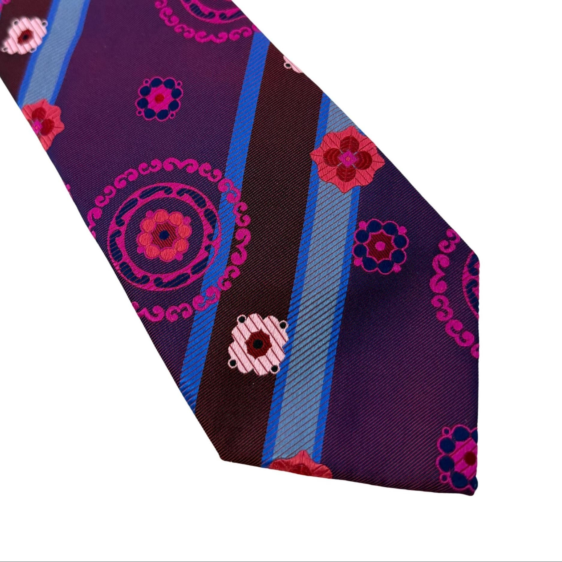 PAUL SMITH tie Archival Mulberry Silk Magenta Kaleidoscope & Stripe 10cm blue silk tie Paul Smith tie silk construction