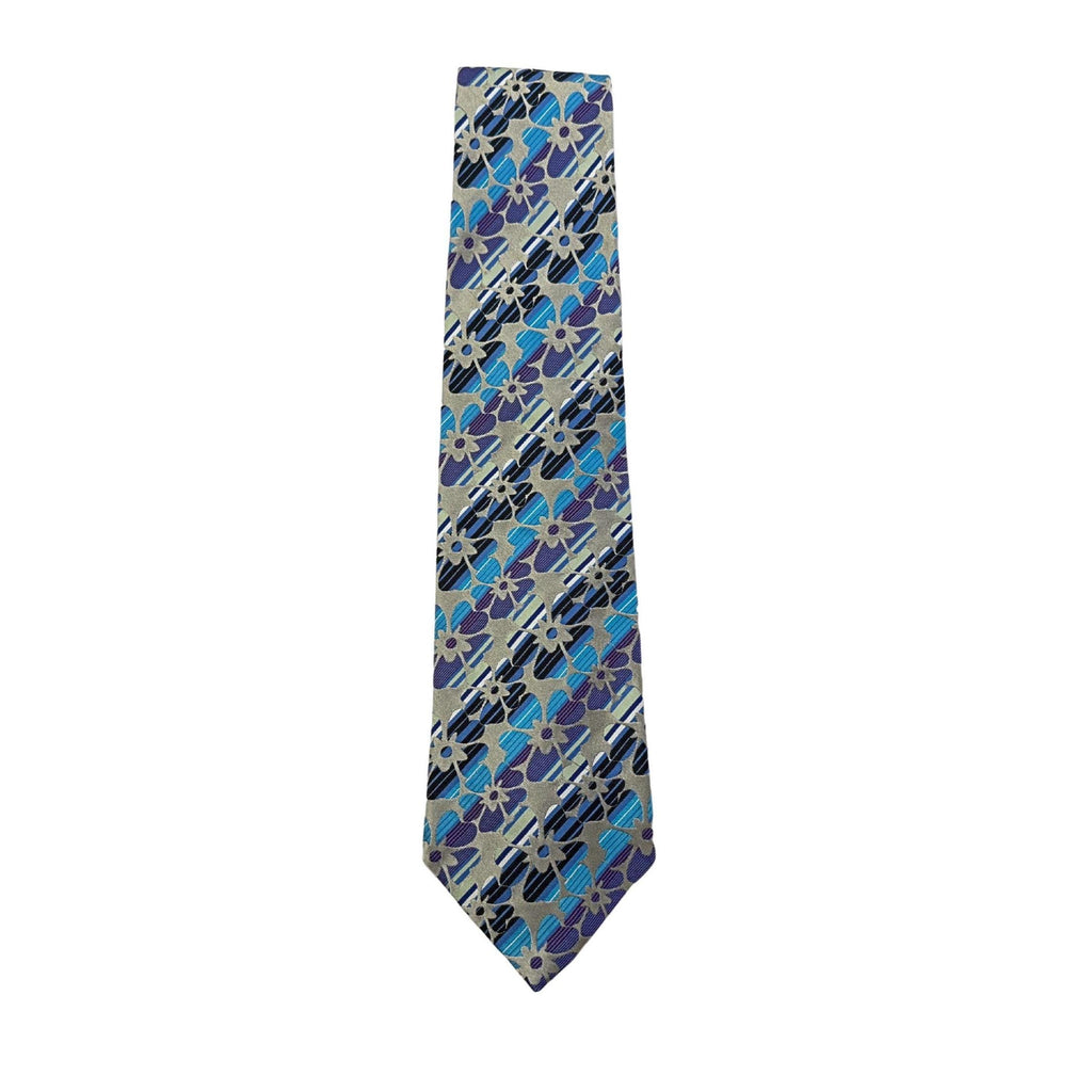 ETRO Milano Archival Silk | Striped Floral &amp; Geometric Bloom grey silk tie - ETRO Milano Archival Silk | Striped Floral & Geometric Bloom grey silk tie ETRO tie with flowers Pure silk jacquard tie