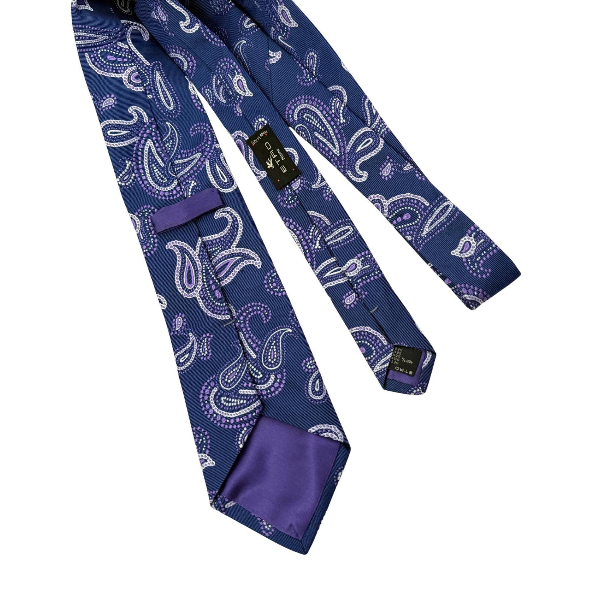 ETRO Milano Archival Silk tie Ornamental Blue Paisley & Contrast Lining 8.5cm silk tie ETRO tie jacquard silk