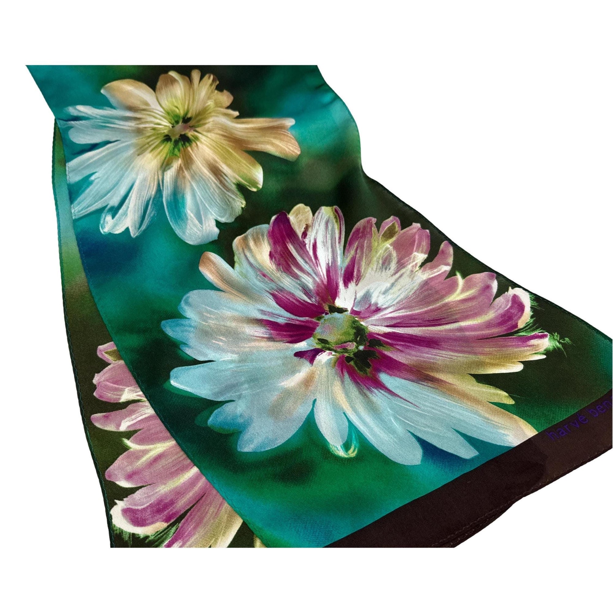 HARVE BENARD Painterly Blooms 100% Pure Silk - Long scarf
