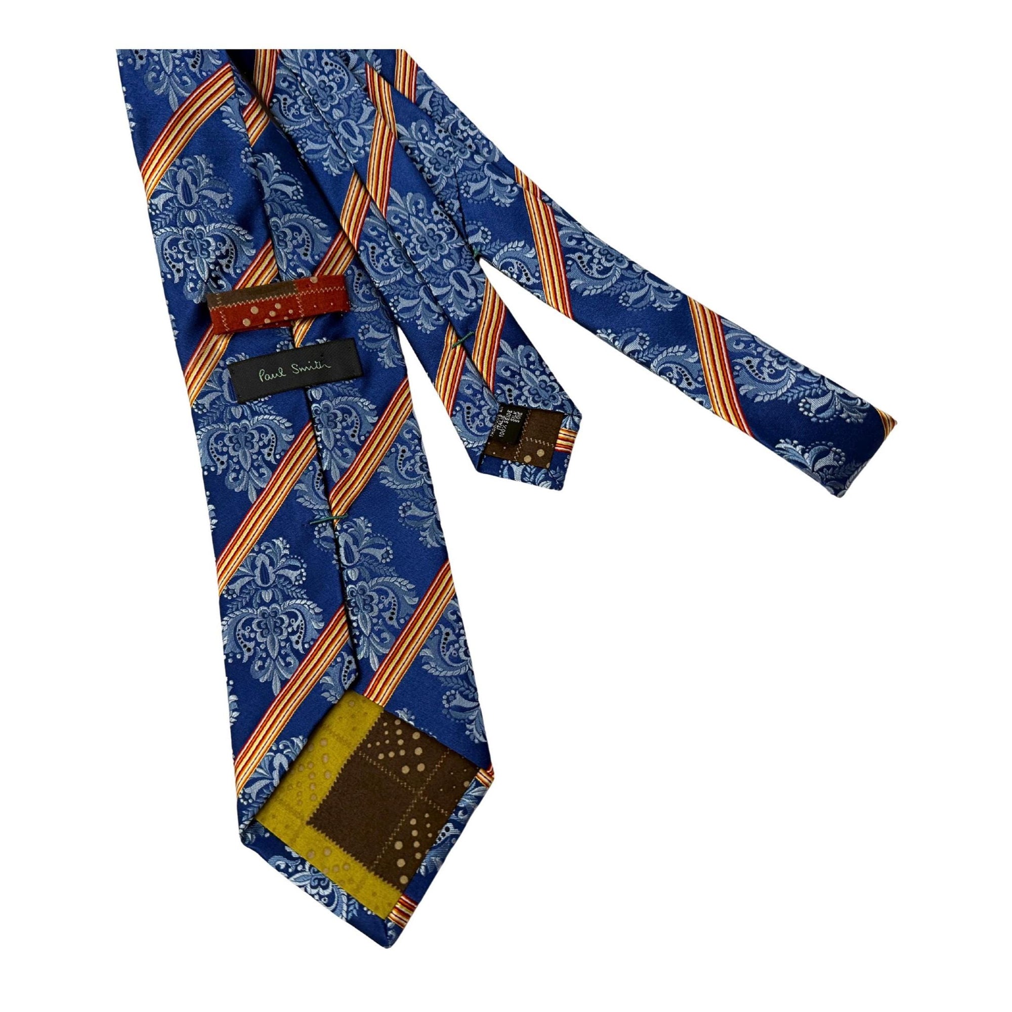 PAUL SMITH Archival Mulberry Silk Cobalt Damask & Stripe 9.5cm blue silk tie Paul Smith tie