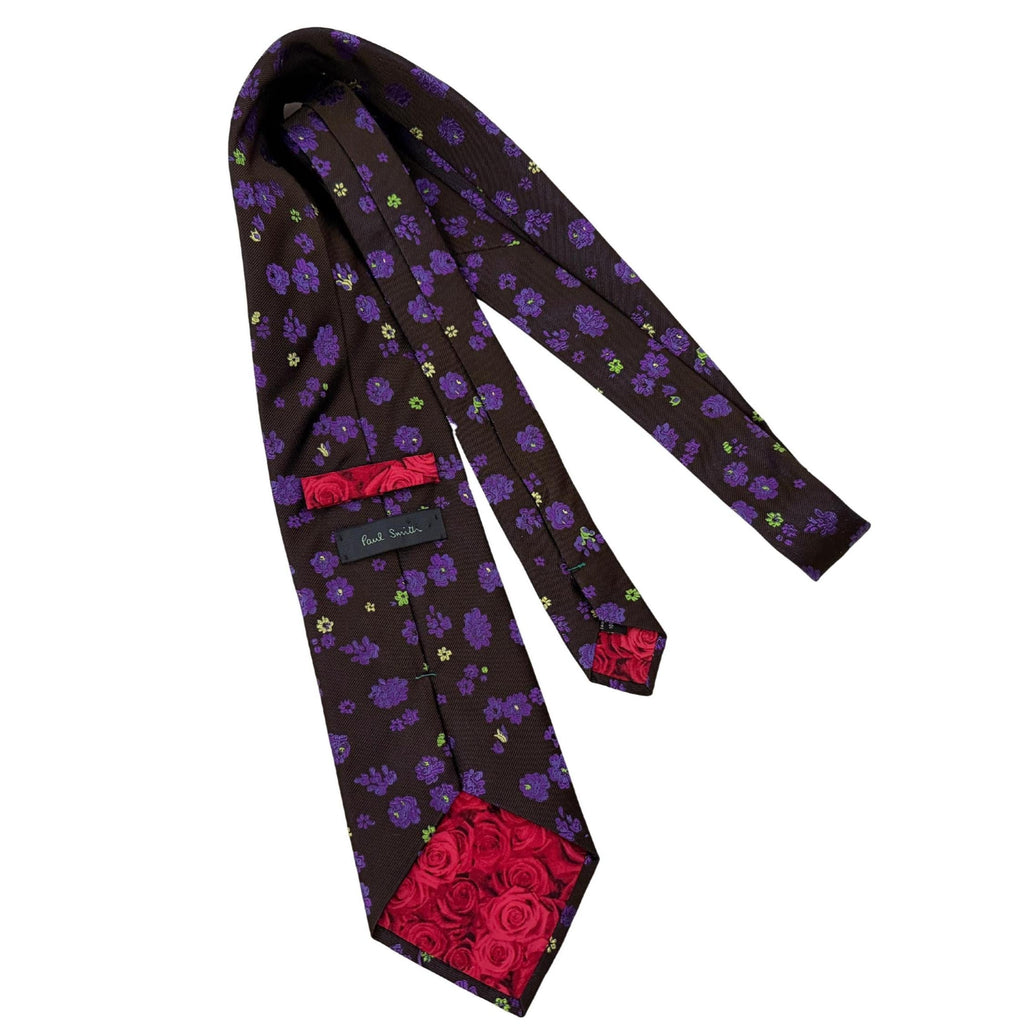 PAUL SMITH Archival Mulberry Silk Purple Botanical on Espresso 10cm Brown silk tie Paul Smith tie