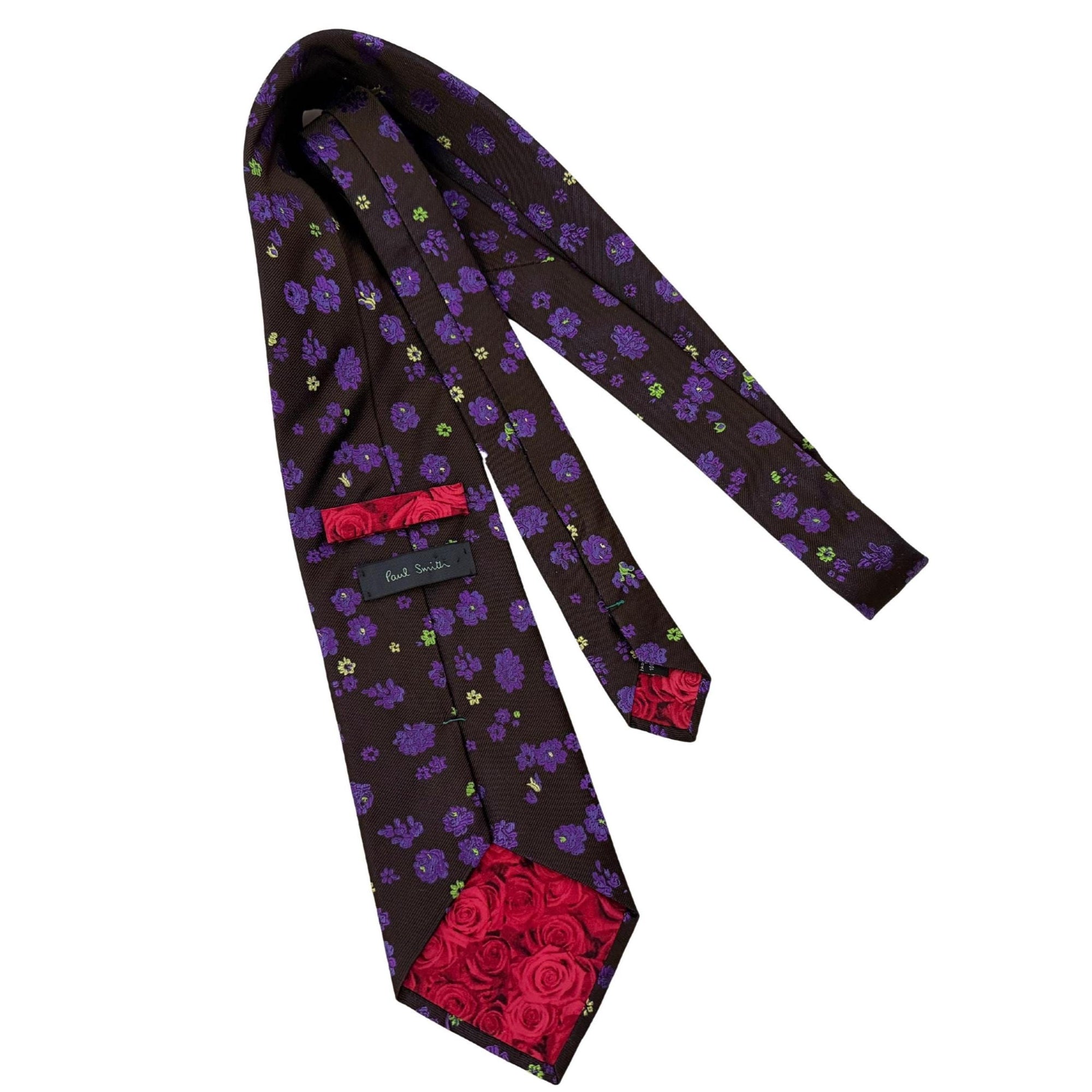 PAUL SMITH Archival Mulberry Silk Purple Botanical on Espresso 10cm Brown silk tie Paul Smith tie