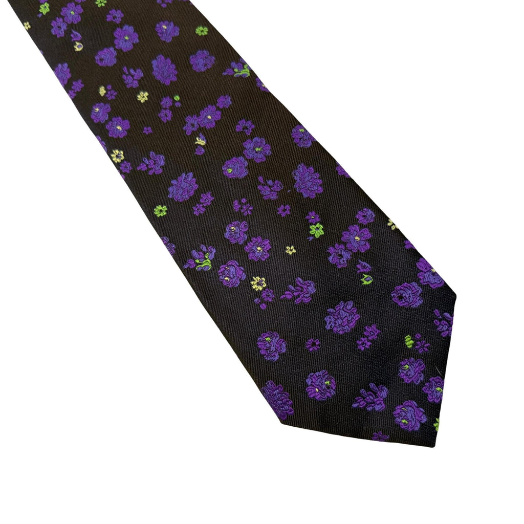 PAUL SMITH Archival Mulberry Silk Purple Botanical on Espresso 10cm Brown silk tie Paul Smith tie
