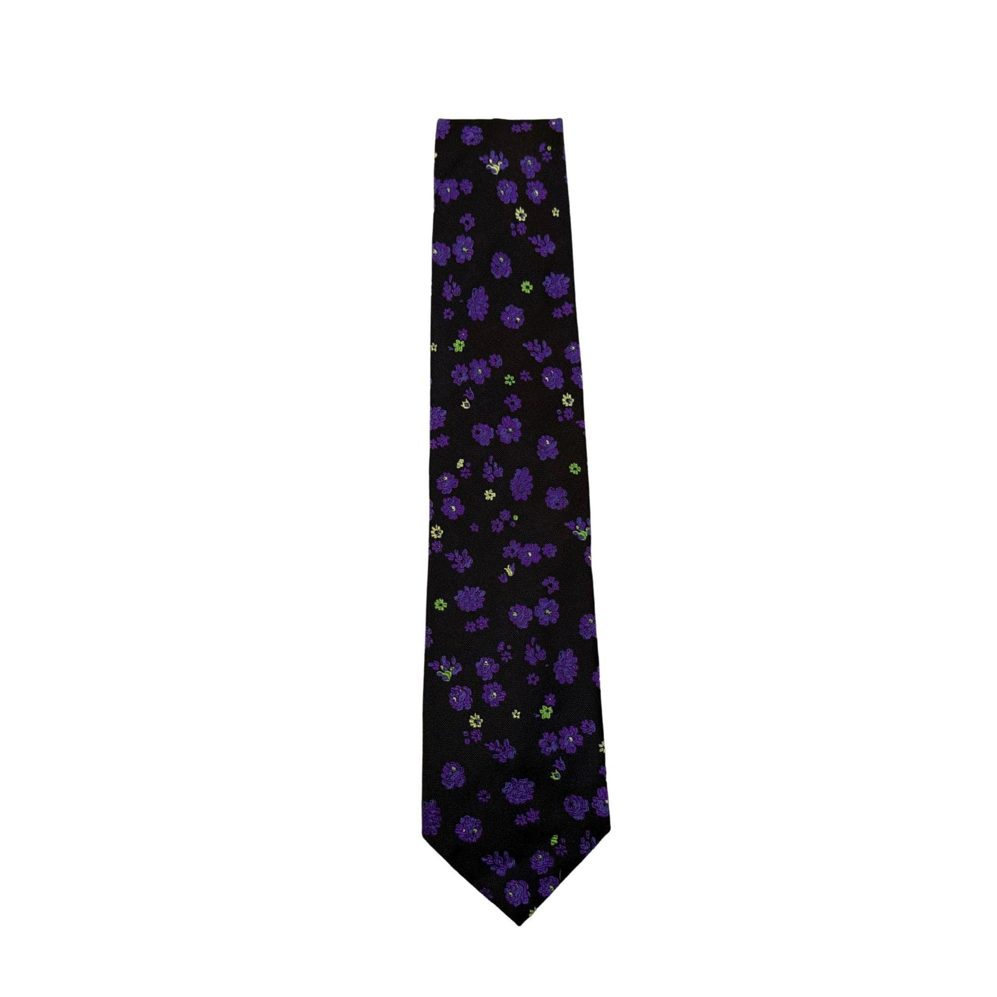 Paul Smith Mulberry Silk Tie - Espresso & Violet Botanical - 10cm