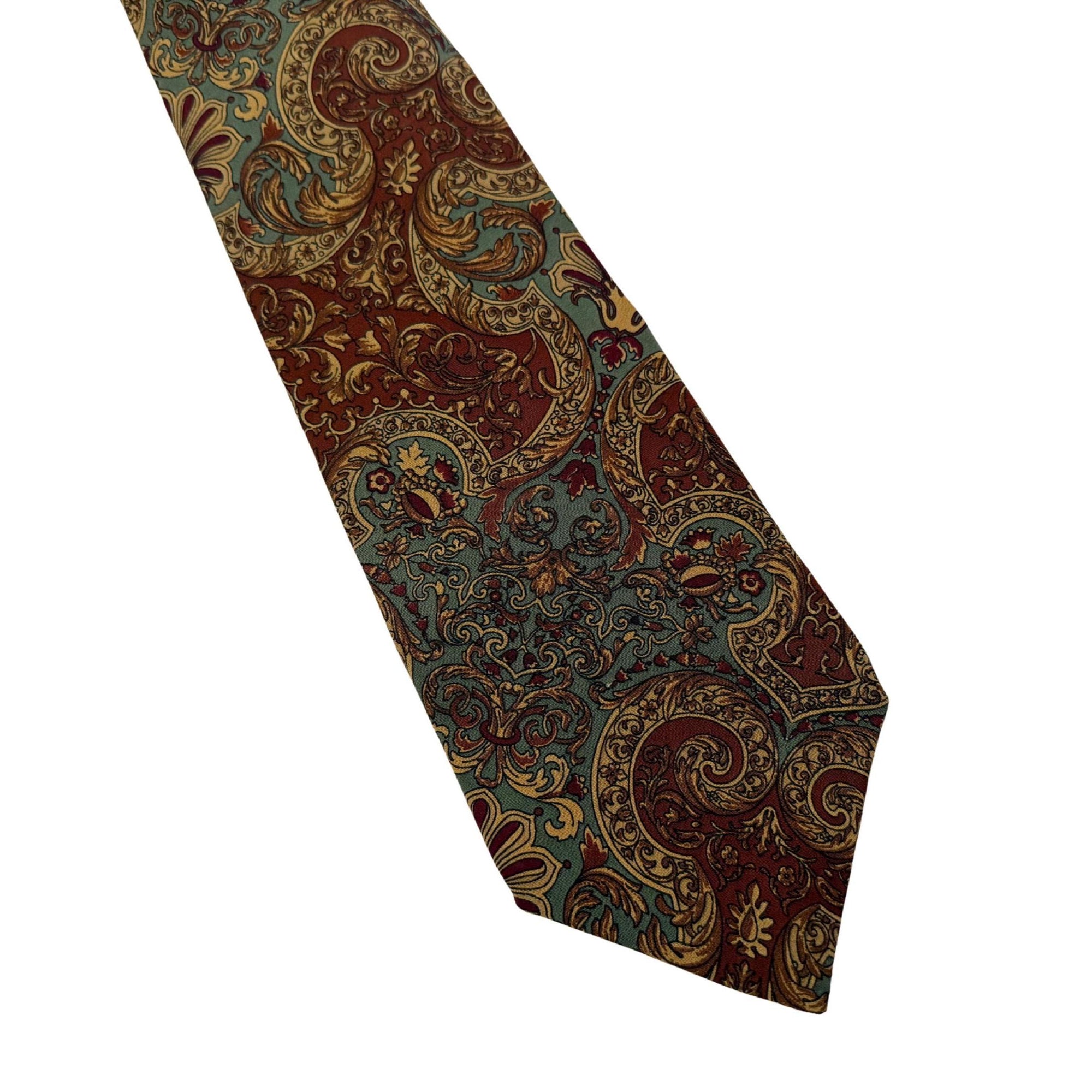 Vintage CHRISTIAN DIOR Silk Tie Muted Sage & Rust Baroque tie 10cm Blade Dior tie Christian Dior Monsieur