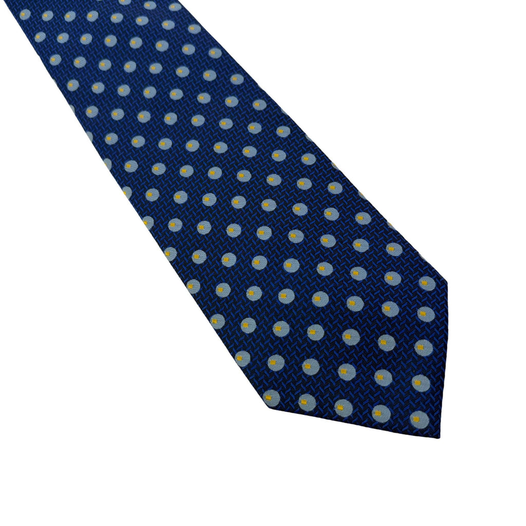 VALENTINO Archival Mulberry Silk Micro-Grid & Orb Motif 9cm blue silk tie Valentino tie