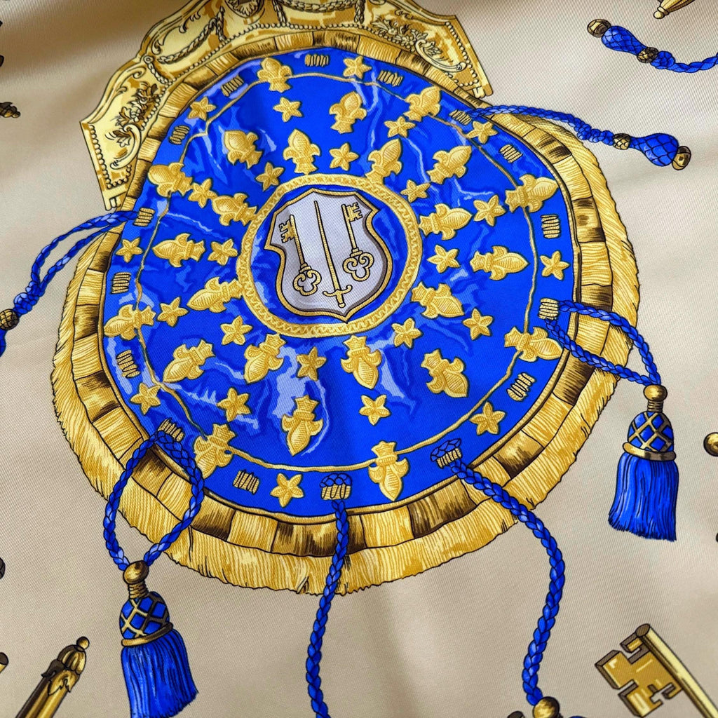 Hermes scarf LES CLES Caty Latham Hermes scarf silk square scarf collectible Hermes Rare Made in France vintage Hermes Keys scarf blue