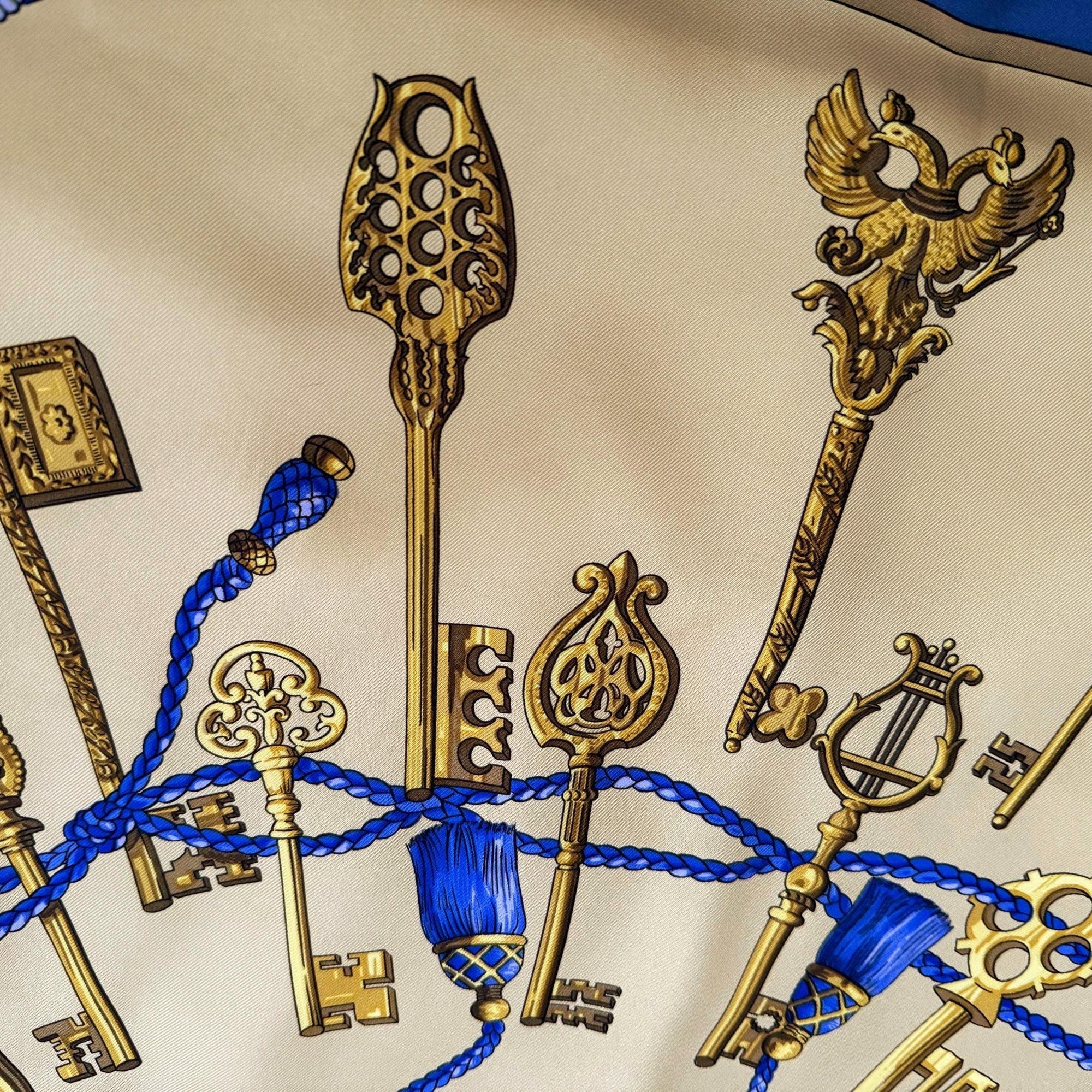 Hermes scarf LES CLES Caty Latham Hermes scarf silk square scarf collectible Hermes Rare Made in France vintage Hermes Keys scarf blue
