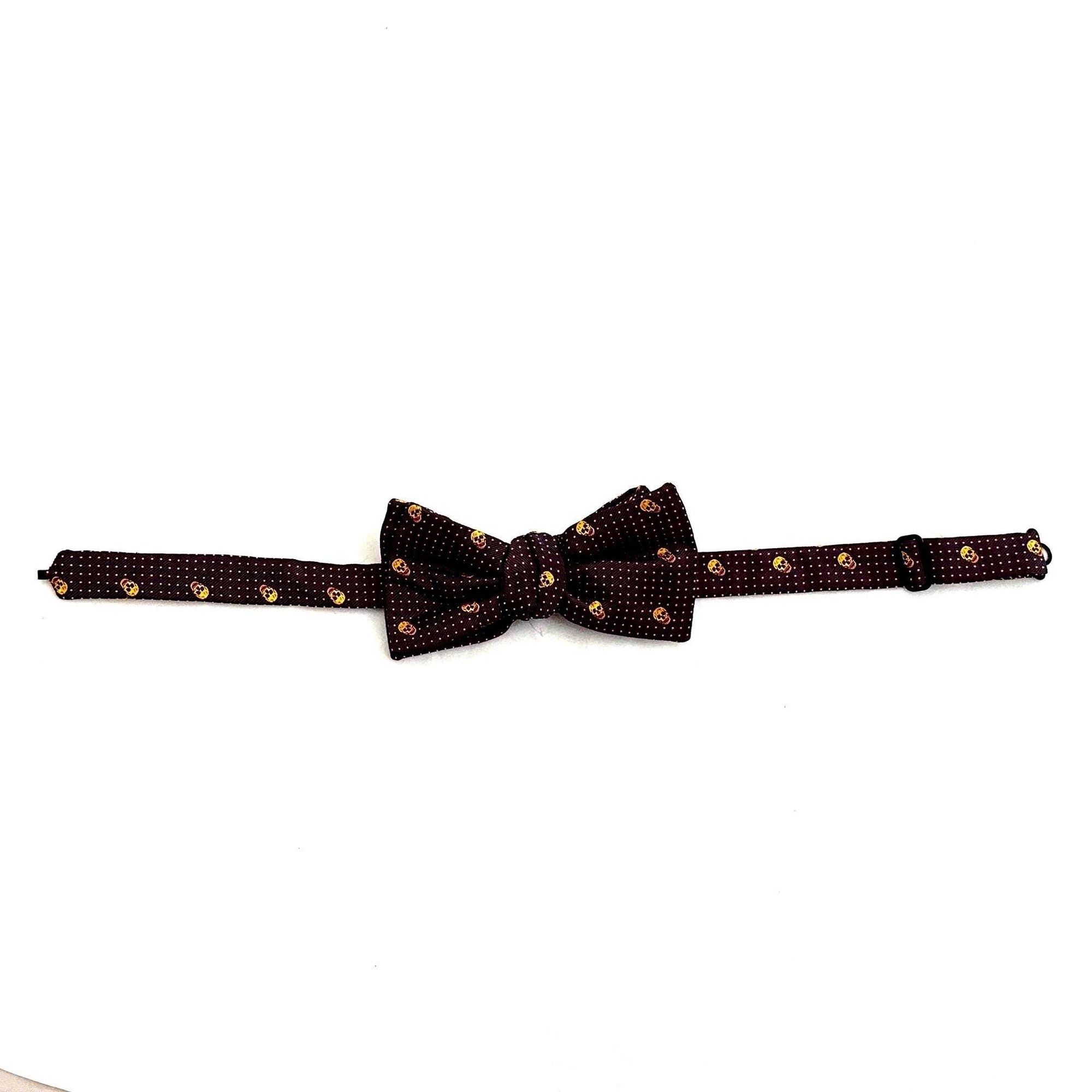 Authentic Alexander McQueen Maroon Silk Skull & Polka-Dot Bow Tie