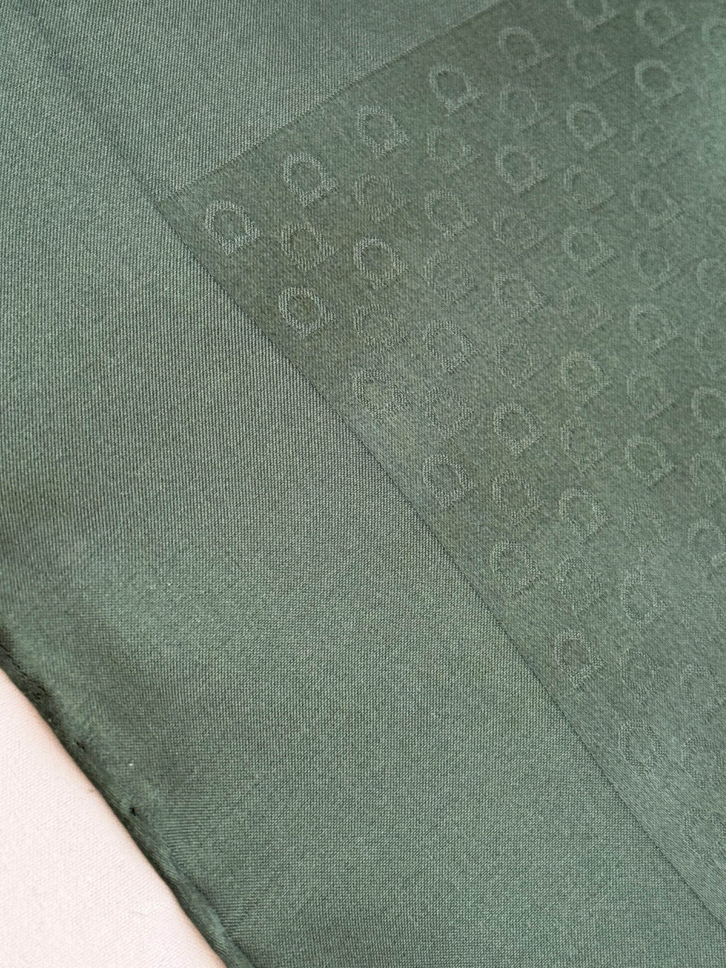 Shop Salvatore Ferragamo silk pocket square in hunter green and white print. New, 41 cm hand-rolled edges. Made in Italy. Luxury men’s gift.