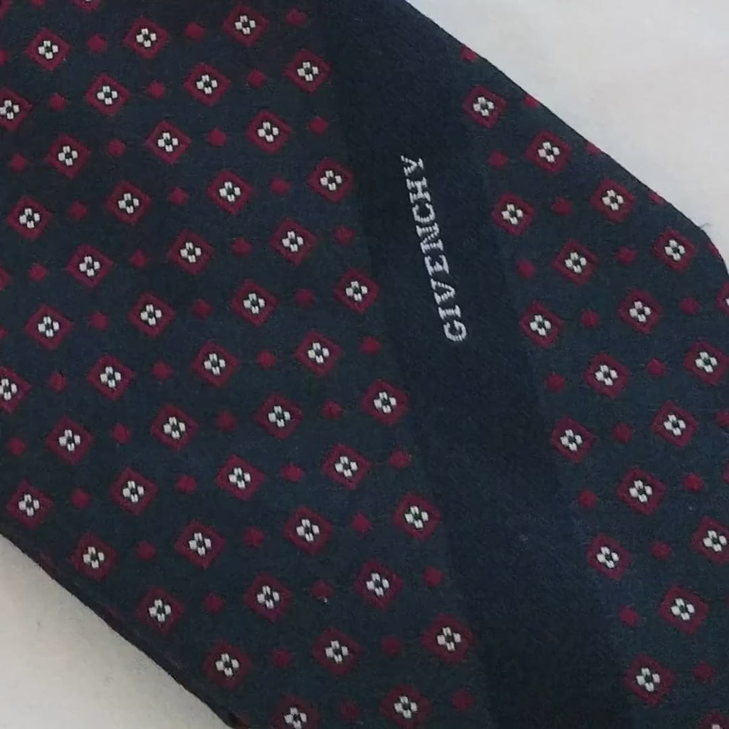 Vintage Givenchy Tie – Navy & Red, Classic Designer Necktie, 8cm Wide, Elegant and Timeless