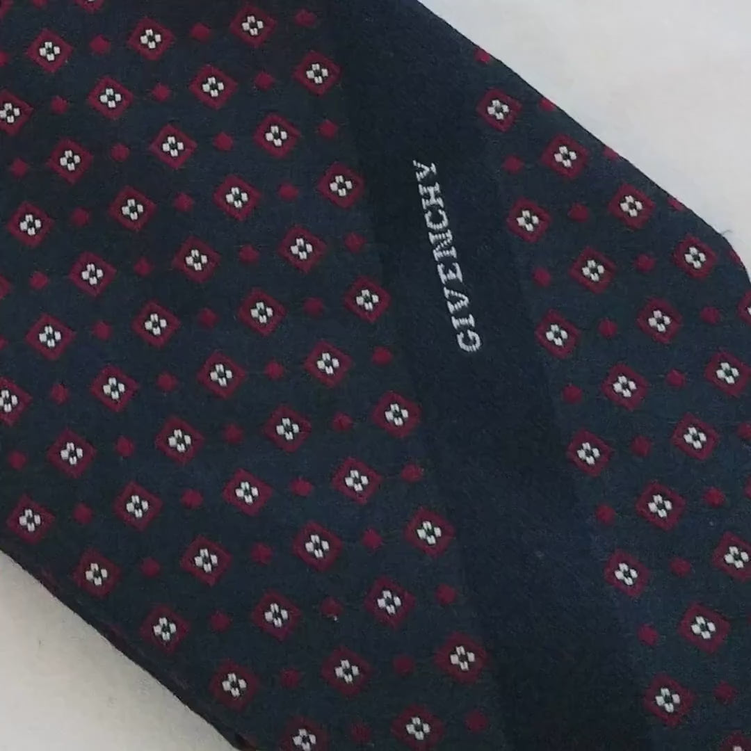 Vintage Givenchy Tie – Navy & Red, Classic Designer Necktie, 8cm Wide, Elegant and Timeless