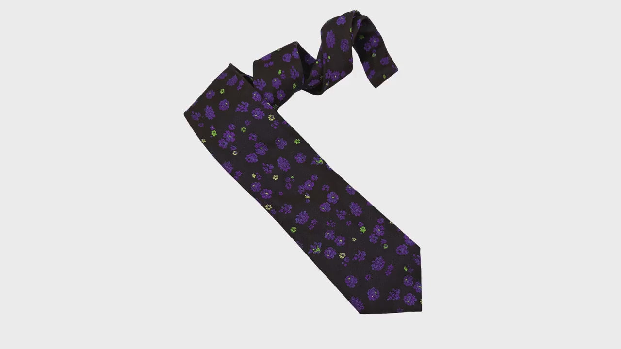 PAUL SMITH Archival Mulberry Silk Purple Botanical on Espresso 10cm Brown silk tie Paul Smith tie