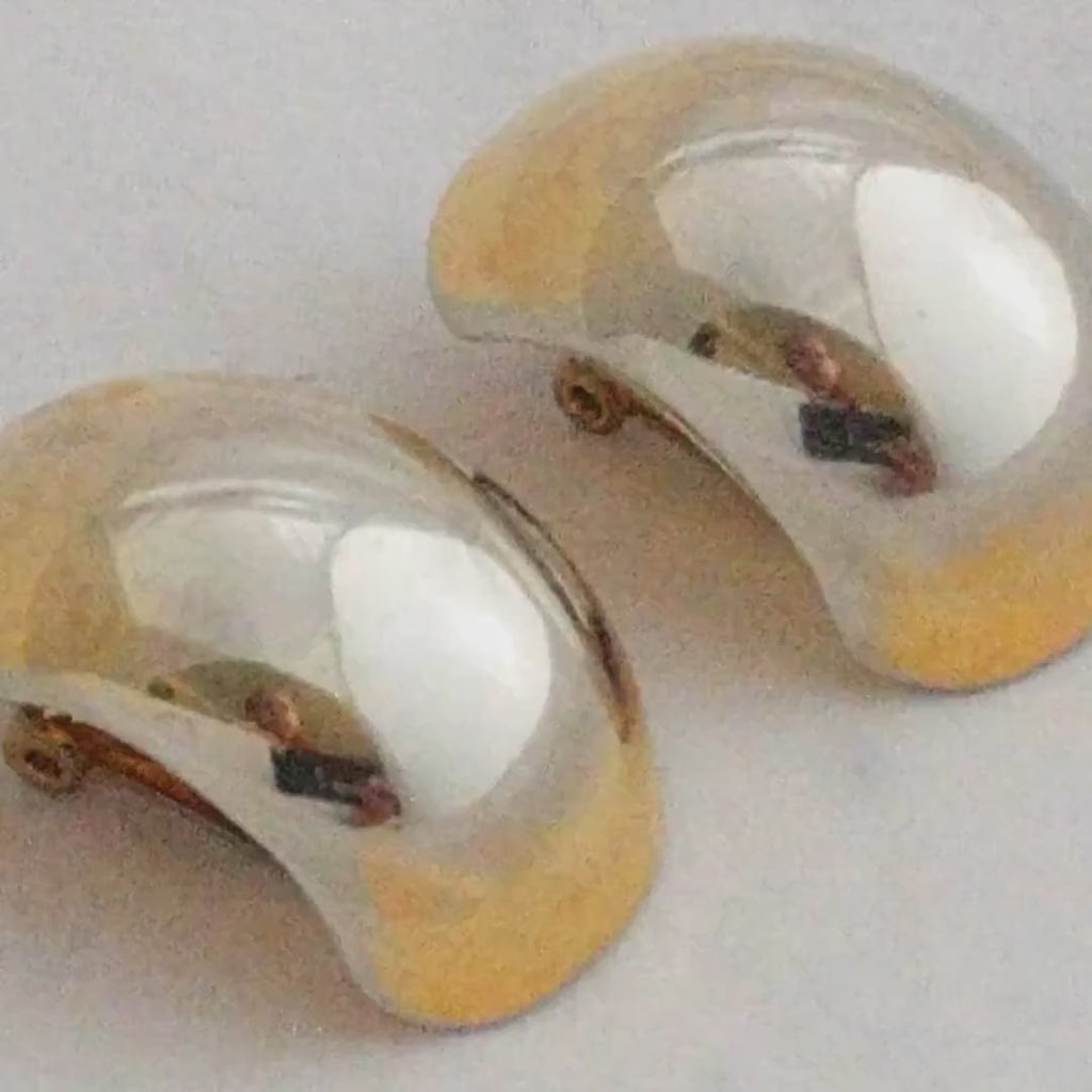 Vintage Christian Dior Two-Tone Clip-On Earrings – Gold-Plated Designer Couture, Stamped, Statement Earrings