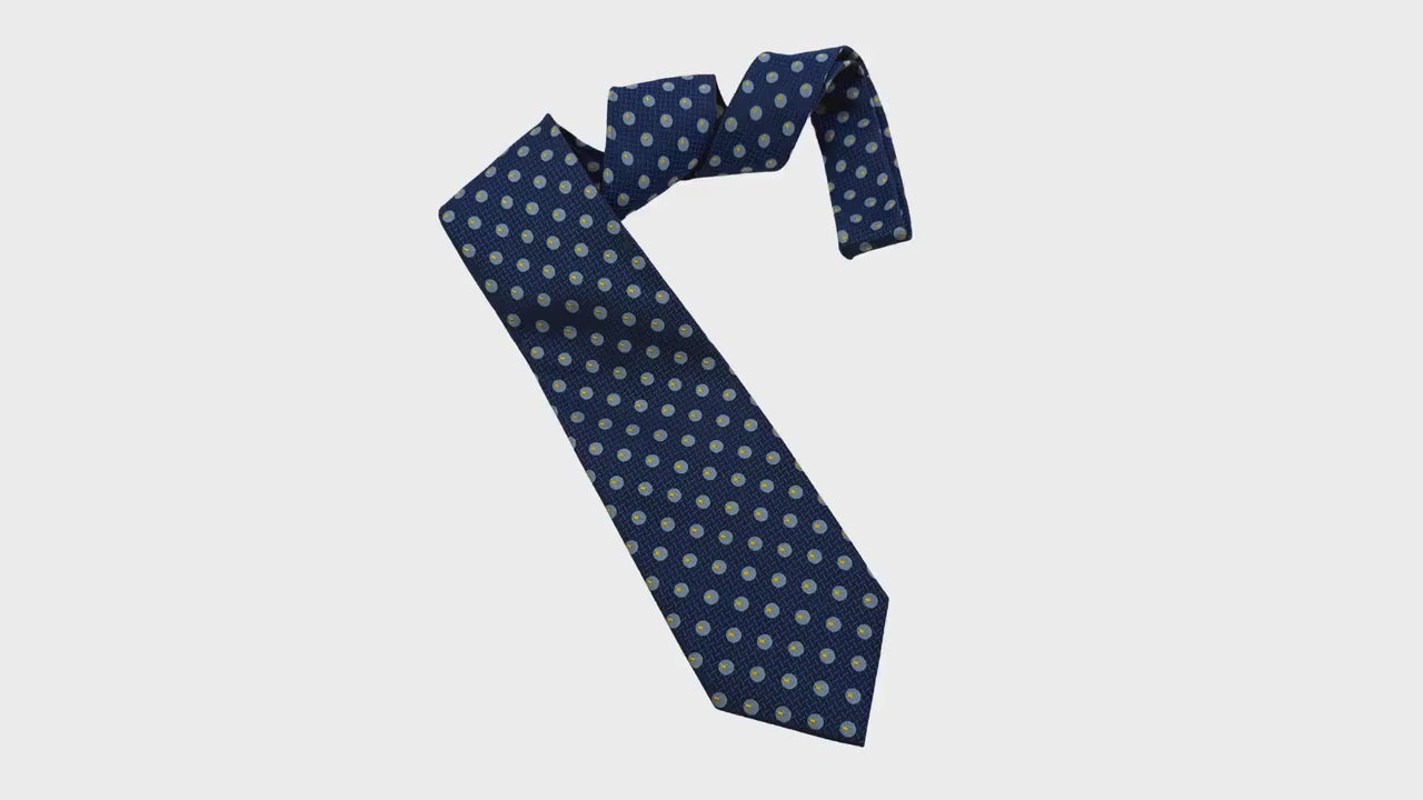 VALENTINO Archival Mulberry Silk Micro-Grid & Orb Motif 9cm blue silk tie Valentino tie