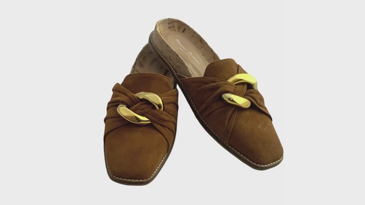 Matteo Bertoni Brown Suede and Leather Mules – Elegant Italian Handmade Shoes, Size 37.5 (US 7.5) - New