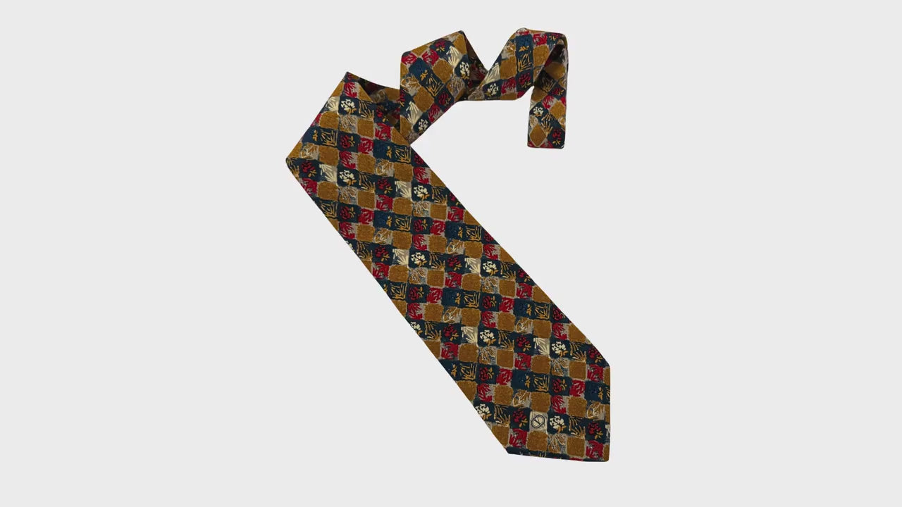 Vintage Valentino Silk Tie Ochre & Crimson Geometric Floral tie 10cm Blade Valentino tie