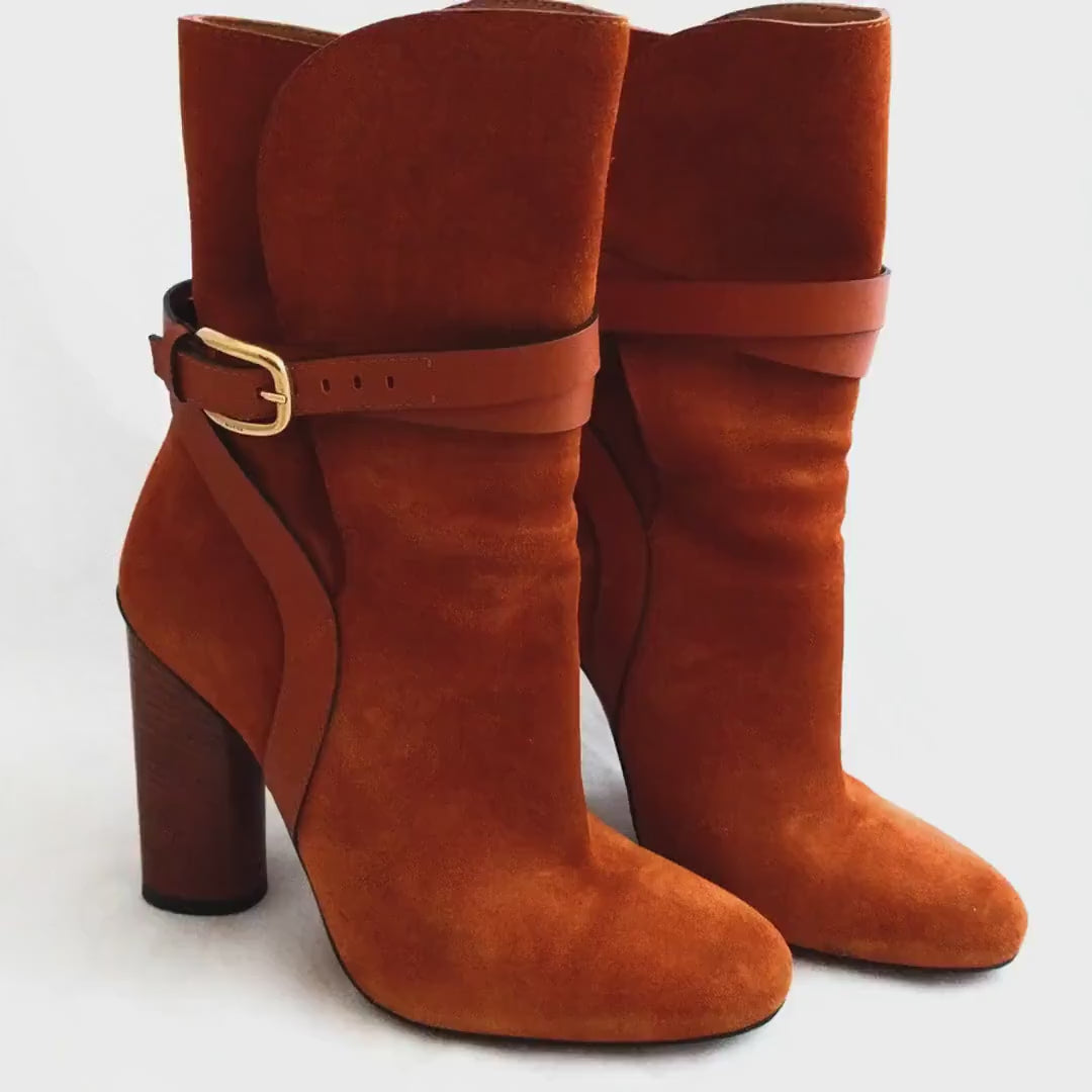 Gucci Suede Ankle Boots – Abigail Rust/Orange Booties, 4.5" Heel, Made in Italy, Excellent Condition, Size 6