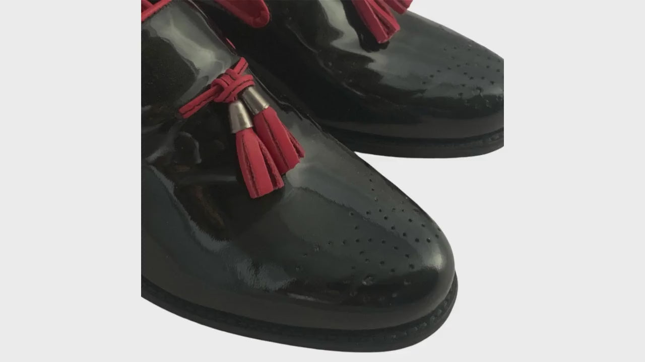 Girotti Black and Red Patent Leather Loafers – Handmade in Italy, Size 39, Never Used