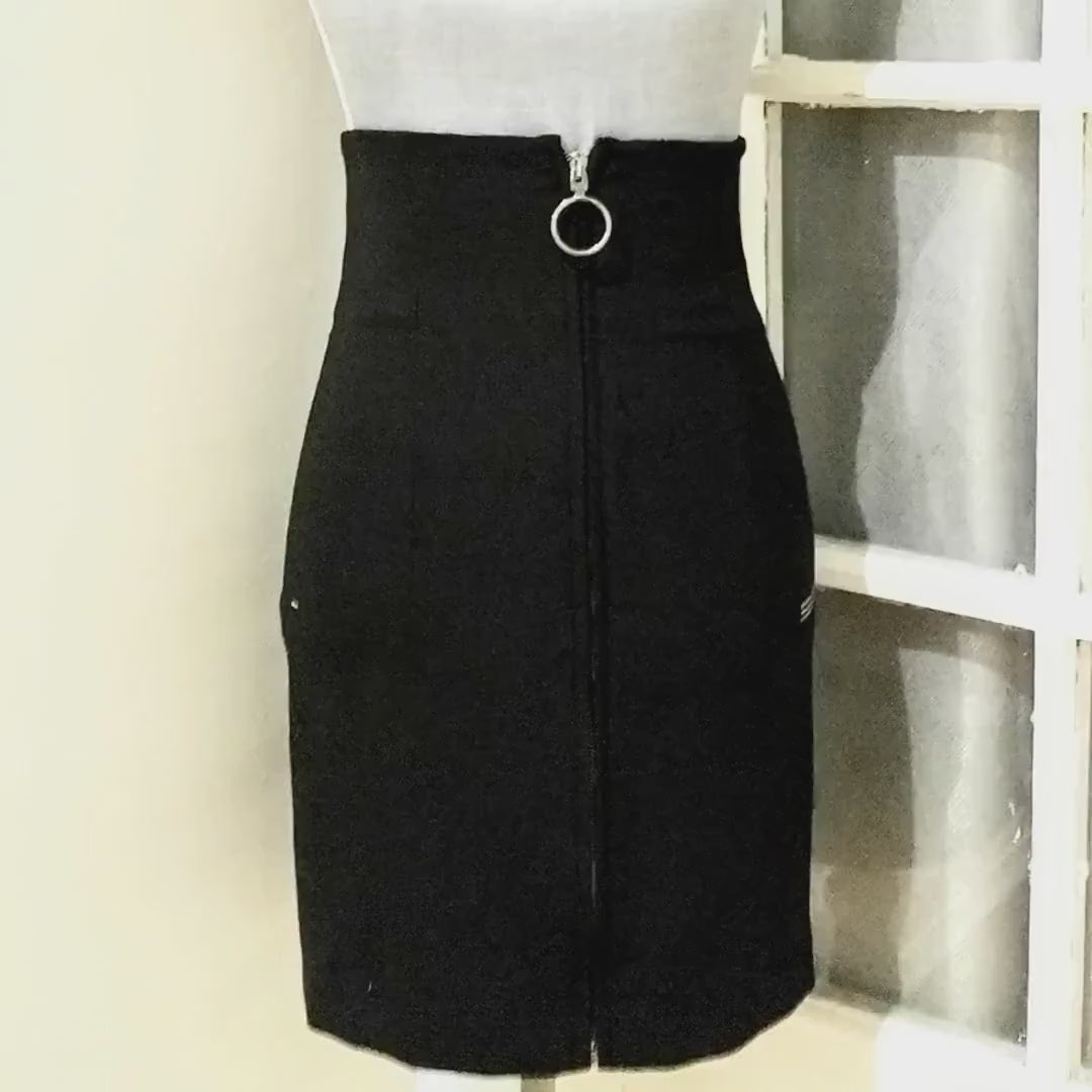 OFF-WHITE c/o Virgil Abloh High Waist Black Pencil Skirt – Wool, Full-Length Zipper, Size 38 (XS), New with Tags